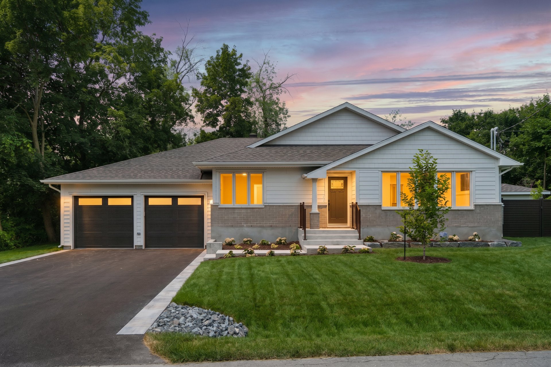 Single-family home in Montreal area at dusk